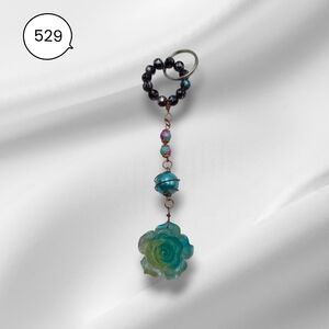 Handmade Blue and Green Rose Keychain.